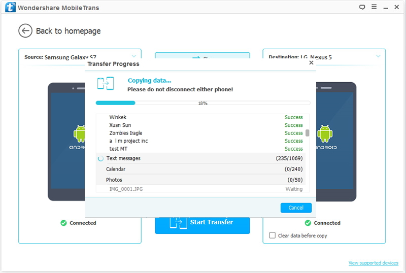 transfer Samsung data to LG G5/Nexus 5