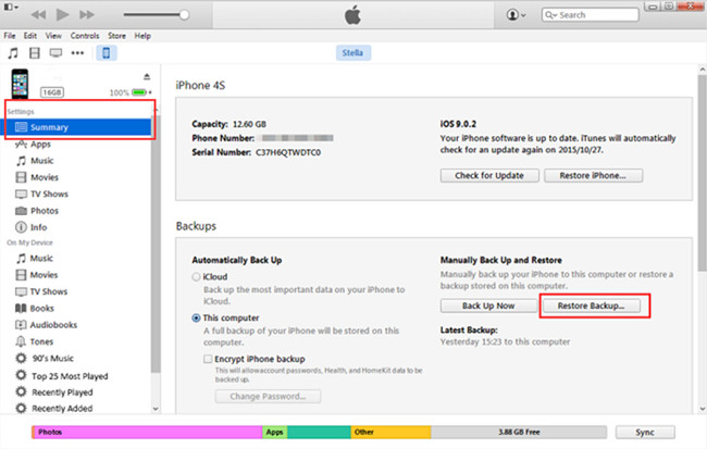 recover iPhone data from iTunes