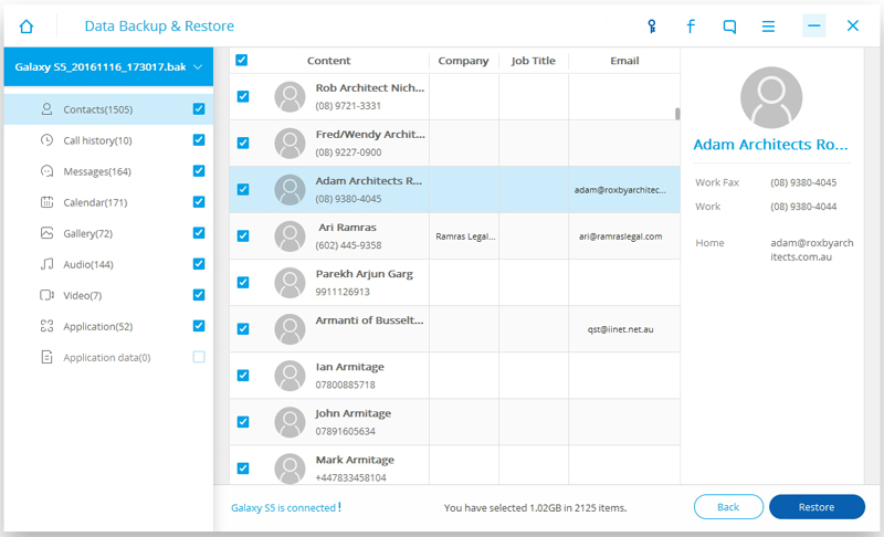 restore contacts to android from backup