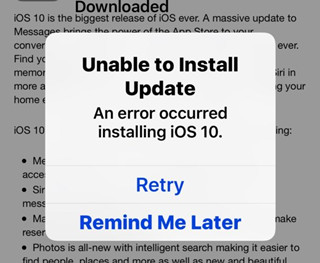 unable to install update ios 10 error