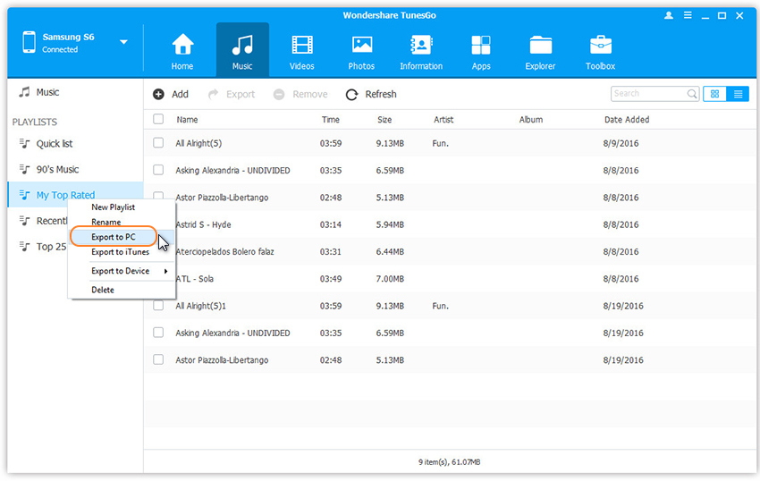 transfer music from galaxy s6 to computer