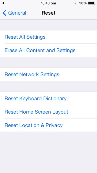 reset network iPhone iOS 10