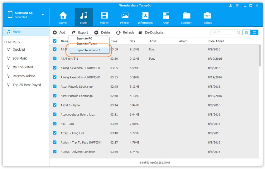 transfer music from sony xperia to iphone 7