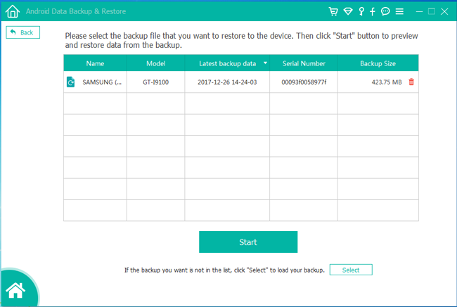 choose an backup to restore