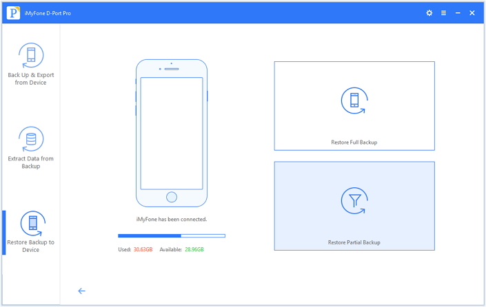 select restore partial backup option