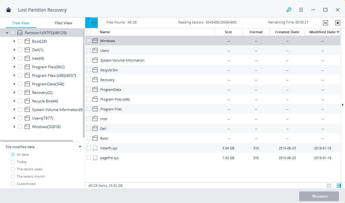 scan selected partition