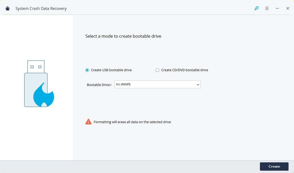 select a mode to creat a bootable drive