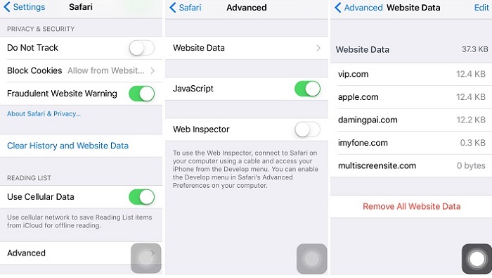 recover safari history in iphone settings