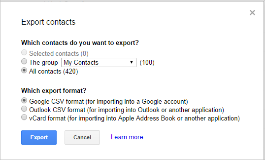 export contacts from gmail