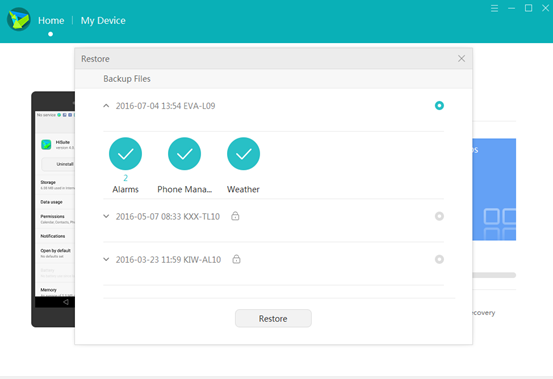 get lost data backup from HiSuite