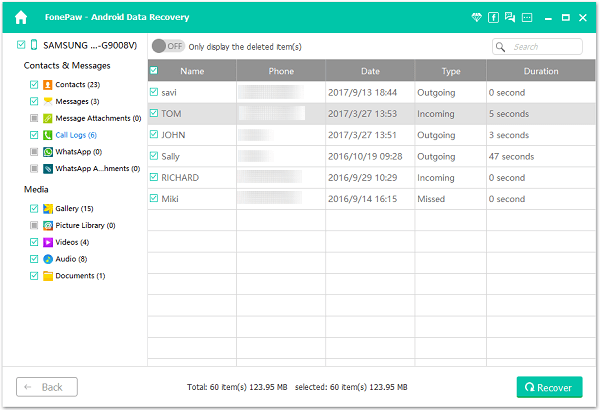 recover deleted call logs from Samsung Galaxy Note 9