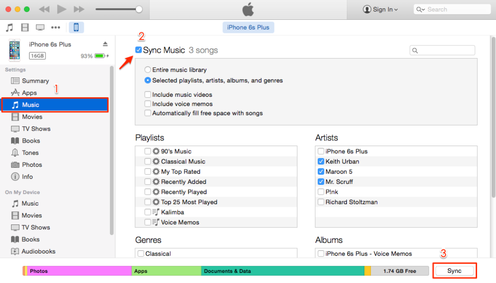 sync music from itunes and iphone