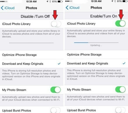 turn on icloud photo library