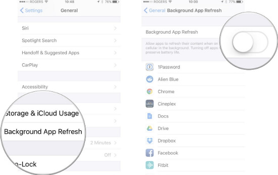 turn off Background App Refresh